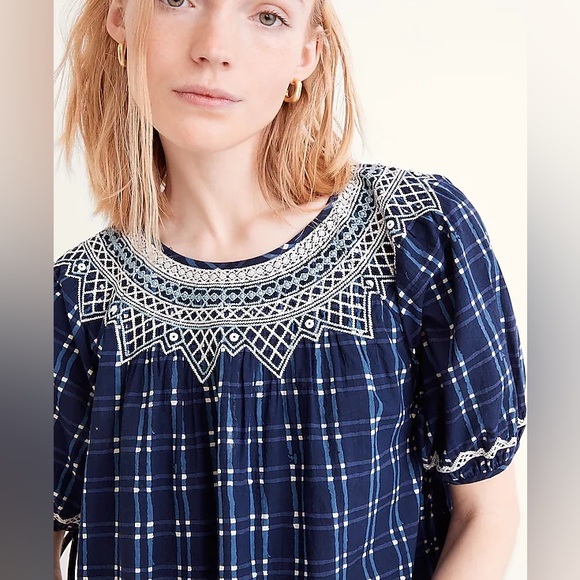 MADEWELL Embroidered Puff-Sleeve Babydoll DRESS - Picture 4 of 10